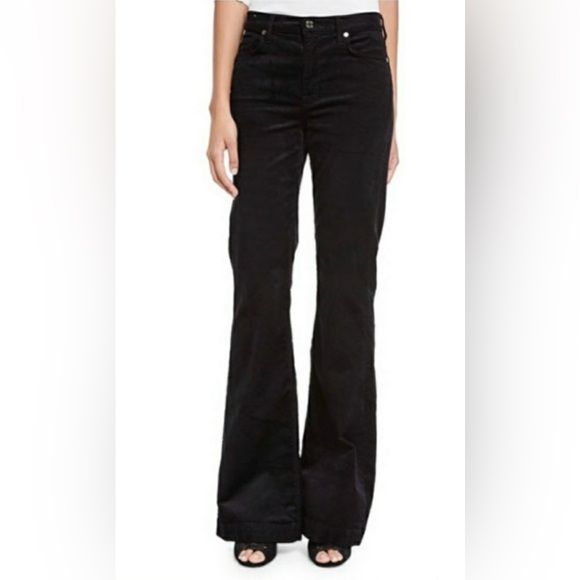 7 FOR ALL MANKIND Flynt Velvet Velour Pants Black Bootcut Flare Mid High Rise - Picture 1 of 10